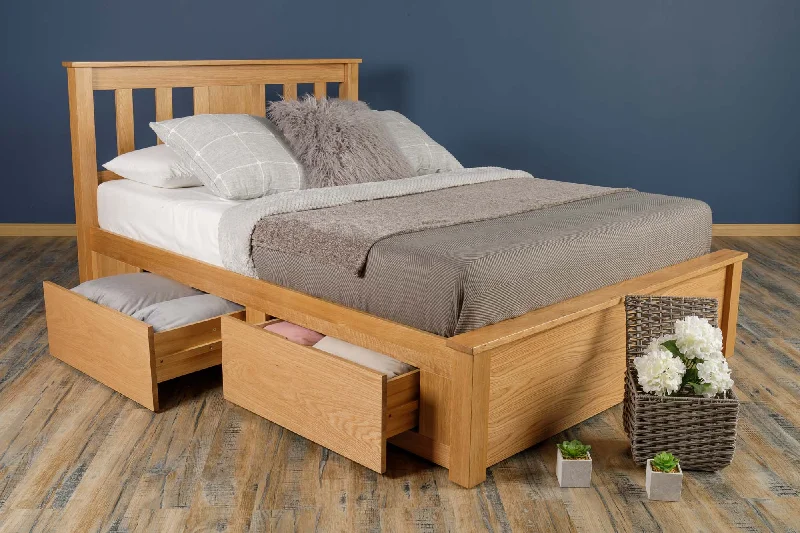 King - size mattresses for spacious master bedroomsWimbledon Solid Natural Oak Storage Bed Frame - 5ft King Size