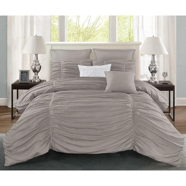 Goose down comforters known for their superior quality and insulationWonder Home Lillian 7PC Pleated Comforter Set, Queen, Grey