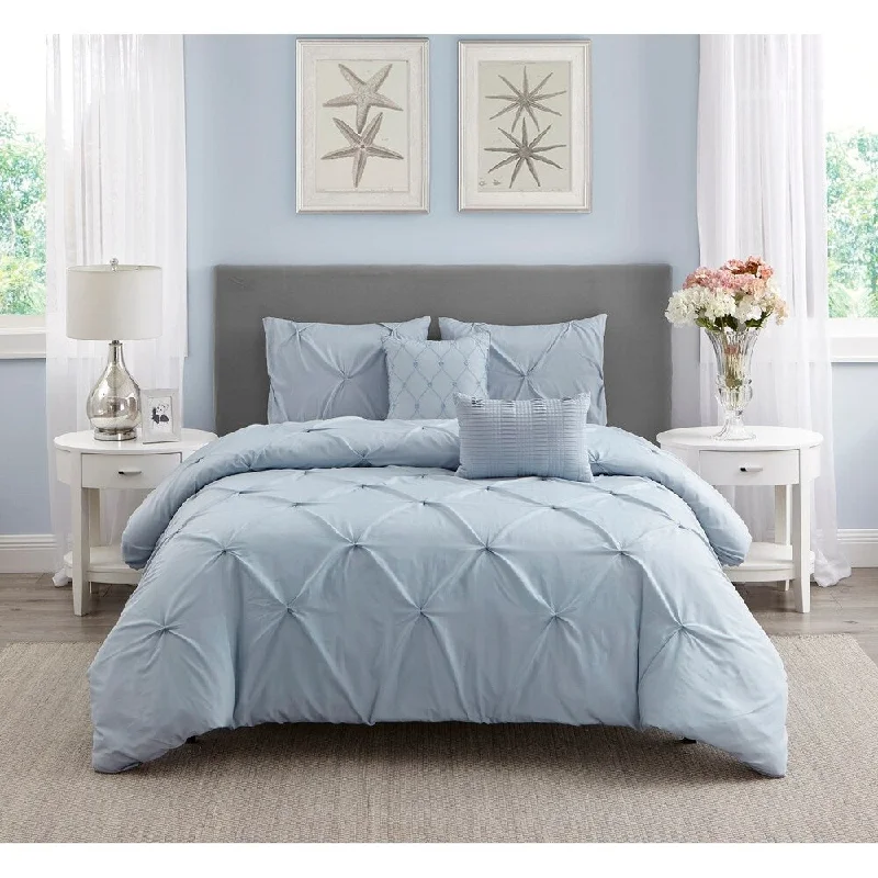 Down - filled comforters for supreme warmth and lightnessWonder Home Mona 5 PC Pleated Comforter Set, King, Light Blue