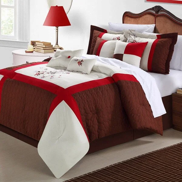 Duck down comforters with a softer feel and good warmth retentionYork Brown 8-piece Comforter Set